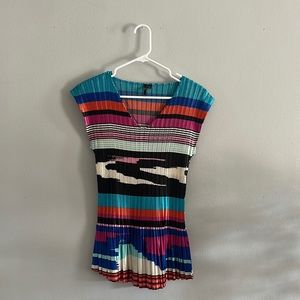 A colorful stretchy satin top